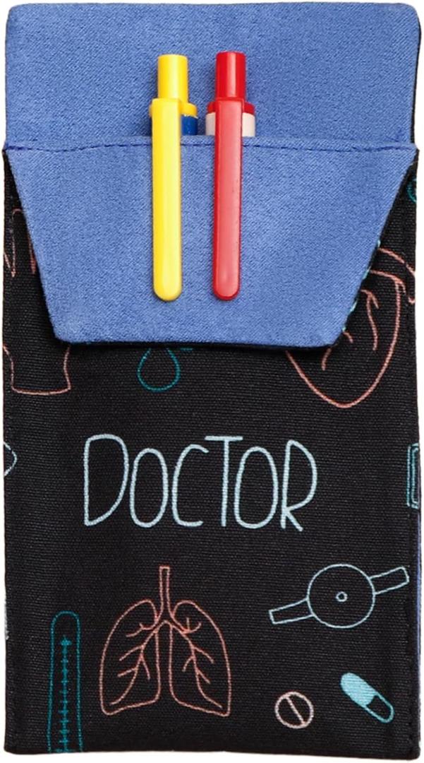 Pocket Protector for Pens and Pencils, Cute Pocket Pen Holder Organizer Pouch for Lab Coats & Mens Shirts, Cotton Pen Holder Pouch for Work (Black Blue)