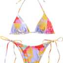 ZAFUL Triangle Bikini for Women 2 Piece Halter Bikini Sets Sexy High Cut Bathing Suit Side Tie Swimsuits (Medium)