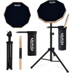 GLEAM Drum Practice Pad with Iron Drum Stand Set, 12-Inch Silent Practice Pad Kit with Drum Sticks, Drumstick Holder, Suitable for Beginners, Double Sided Black
