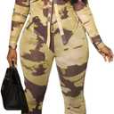 Sexy 2 Piece Outfits for Women Mesh Print Long Sleeve Button Down Shirt and High Rise Flare Pants Matching Set (M)