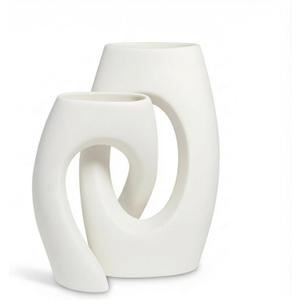 Ceramic Vase Set of 2, Minimalist Neutral Clay Vases for Modern Home Decor, Aesthetic Decorative Centerpieces for Living Room, Bedroom, or Entryway