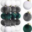 30PCS Velvet Christmas Ball Ornaments Set, 60MM/2.3Inch Shatterproof Flocked Ornaments for Christmas Tree Hanging Decorations, for Home Holiday Party Xmas Decor - White/Grey/Green.