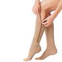 Compression Socks Stretchy Zipper Leg Support Open Toe Knee Stockings Unisex (3 Pairs)(L/XL) (Skin)
