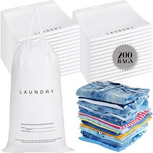200 Pack Hotel Laundry Bags Bulk 1.38 Mil 14" x 24" Laundry Plastic with Drawstring Closure Writing Strips Patient Personal Belongings Dirty Clothes Bag for Factory Travel Hospital