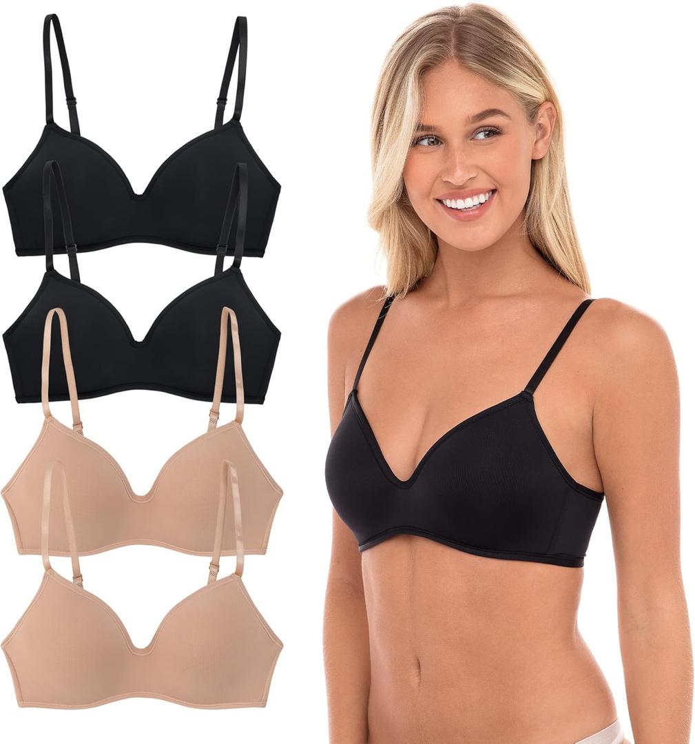 4 Pack Wirefree Bra - Women's Flexible Soft Foam Wireless No Wire Soft Pad T Shirt Bra Value Pack ((36) 36B, Black/Nude)