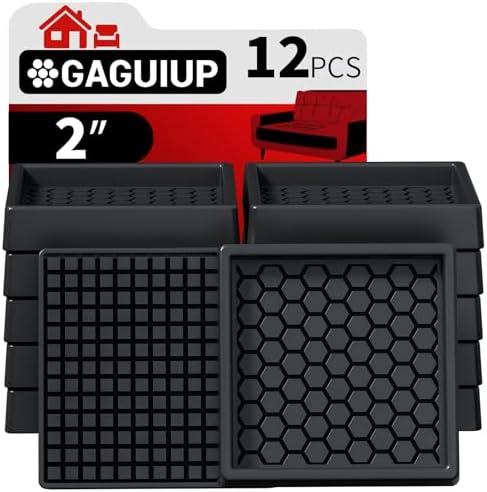 Non Slip Furniture Pads - 2x2 Anti Skid Caster Cups, 12PCS Square Furniture Coasters for Hardwood Floors, Anti Slide Furniture Cup Bed Floor Protectors, Furniture Stoppers to Prevent Sliding(Black)