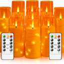Flameless LED Candles with Timer 9 Pc Flickering Flameless Candles for Romantic Ambiance and Home Decoration Stable Acrylic Shell,with Embedded Star StringBattery Operated CandlesOrange