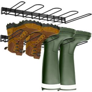 Boot Rack - 4 Pair Wader Hangers Wall Mount Boot Organizer for Tall Boots, Heavy Duty Boot Hangers Holder Sturdy Metal Wall Mounted Shoe Rack for Garage Mudroom Closet Entryway Black 2 Pack