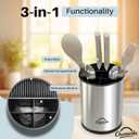 3-in-1 Kitchen Utensil Holder for Countertop with Knife Block and Silverware Caddy. (Silver)