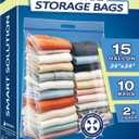 15 Gallon Large Resealable Storage Bags with Zipper Top | 24" x 24" Heavy Duty Clear Bags with Handles, 4 Mil Thick, Perfect for Clothing, Pillows, Travel, and Moving (10 Packs)