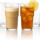 LEMONSODA Stackable Iced Coffee Glasses Set of 6, 48-15 and 21oz Drinking Glasses for Lattes, Tea, Coffee, and Water (21oz, Set of 6) | Modern, Stackable, Cups, For Any Drink, Water, Coffee