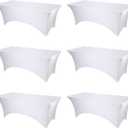 BRILLMAX 6 Pack White Fitted Spandex Table Covers - 8ft Stretch Tablecloths for 8 Foot Rectangle Folding Cloths Rectangular Bulk Linen Fabric Elastic for Wedding Reception Banquet Birthday Party (8ft, 6 Pack, White)