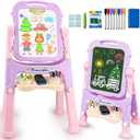 Kids Easels for Toddlers 2-4 Double Sided Kids Art Easel with Magnetic White Board Chalk Board Adjustable Stand Drawing Painting Easel Learning Toys 2 3 4 Year Old Girl Birthday Christmas Gifts Pink