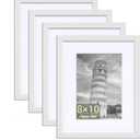 HappyHapi 8x10 Picture Frame, 4 Pack Photo Frame Display Pictures 5x7 with Mat or 8x10 Without Mat Multi Picture Frames Collage for Tabletop or Wall Display Gallery Frame (White)