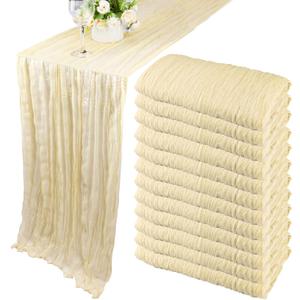 12 Pack 10Ft Cheesecloth Table Runner 35x120 Inch Boho Gauze Rustic Cheese Cloth Long Romantic Table Runner for Wedding Bridal Shower Birthday Party Table Decor (Beige) (35" x 120")