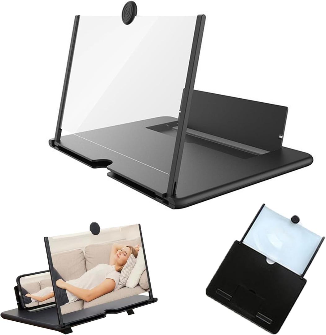 Portable Magnifying Screen, Mobile Phone Magnifying Screen, 3D high-Definition Foldable Amplifier Mobile Phone Stand, Specially Designed for Videos and Games. Portable Stand (Black) (12 Inches)