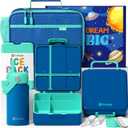 Fimibuke Kids Bento Lunch Box with 4 Compartments, Insulated lunch Bag, Stainless Steel Insulated Water Bottle, Ice Pack & Utensils Set, Birthday Gifts for Ages 3-12 Back to School Toddler Girls Boys (A8. Nautica Blue)
