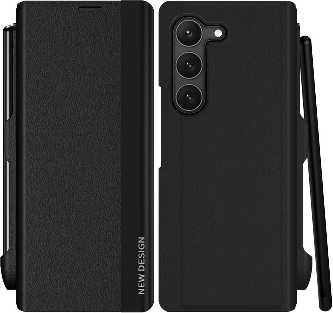 for Samsung Galaxy Z Fold 5 Case with S Pen and Built-in Screen Protector, Wireless Charging Holder Kickstand Full-Body Shockproof for Samsung Z Fold 5 5g Protective Cover Shell (Black)