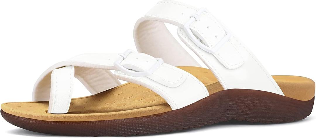 mysoft Women's Slide Sandals Adjustable Orthopedic Flip Flops Arch Support Comfortable Walking Summer Shoes, Size 10W