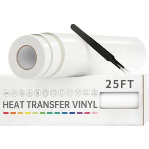 VinylRus Heat Transfer Vinyl-12 x 25ft White Iron on Vinyl Roll for Shirts, HTV Vinyl for Silhouette Cameo, Easy to Cut & Weed