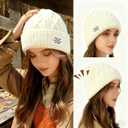 Womens Winter Knitted Beanie Hat Knit Warm Fleece Lined Beanie Knit Chunky Womens Snow Cap (Beige)