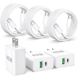 iPhone 17e/17/17 Pro Max Charger Fast Charging, 3-Pack 45W Dual Port USB C Fast Wall Charger Block Cube with 6FT USB C Cable Power Cord for iPhone 17e/17/17 Pro/17 Pro Max/Air/16/15 Pro Max/Plus, iPad