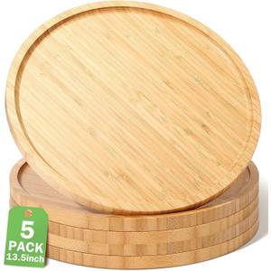 Meanplan 5 Pcs Round Charcuterie Board Bulk Bamboo Round Tray Fall Wooden Serving Platter Wood Serving Tray with Rim for Fruit Bread Salad Pizza Party Decor (13.5 Inch)