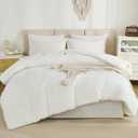 Litanika Queen Comforter Set Ivory - 7 Pieces Bed in a Bag Queen Bedding Comforter Sets, Solid Lightweight Bed Set with Comforter, Sheets, Pillowcases & Shams (Queen (90"x90"))