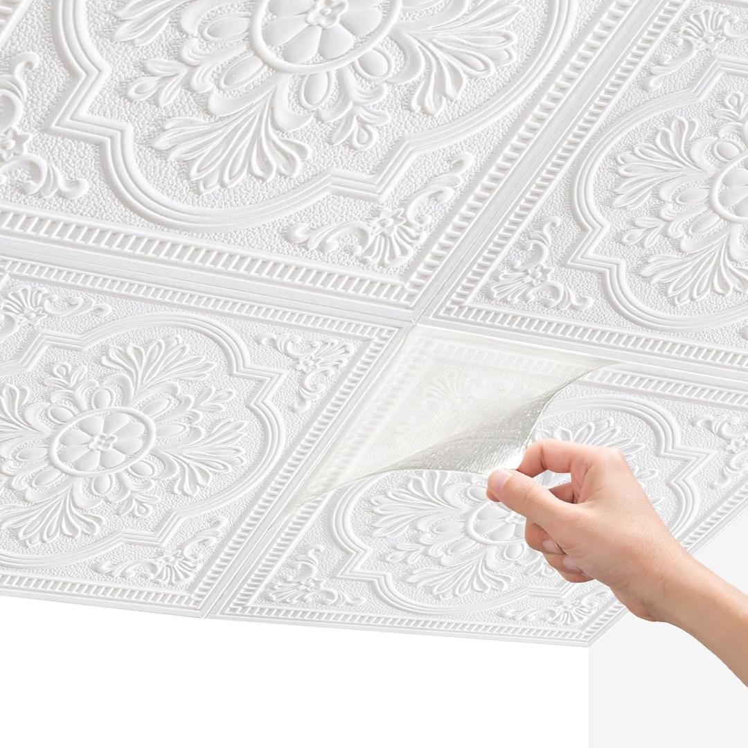 Ceiling Tiles, 3D Wall Panels Foam Peel and Stick, 16 Pcs Waterproof Ceiling Tiles Foam, Covered 21 Sq.Ft, Easy to Install for Ceilings and Wall Decor (13.8 x 13.8 inch)