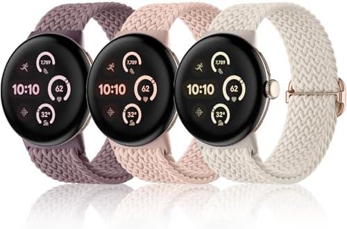 Maledan Braided Stretchy Band Compatible with Google Pixel Watch 2 1 3 4 41mm/for Women Men, 3 Pack Soft Nylon Breathable Sport Replacement Strap for Google Smartwatch 41mm Accessory