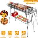 Portable Charcoal Grill, Large Stainless Steel Folding Grill with Side Table & Storage, Barbecue for outdoor Cooking Camping Parties Garden, Backyard Grilling and Family Picnics (39x13x28 In)
