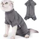 LIANZIMAU Cat Surgical Recovery Suit Professional for Male Female Dog Abdominal Wounds Cone E-Collar Alternative Anti-Licking Pet Surgical Recovery Pajama Suit Soft Fabric Onesie for Cats (Gray, L)
