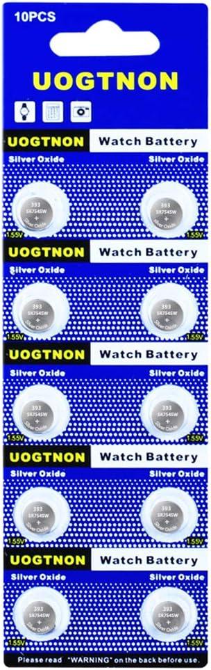 UOGTNON 393 SR754W(SR754SW) 1.55V Silver Oxide Watch Battery (10 Pack)