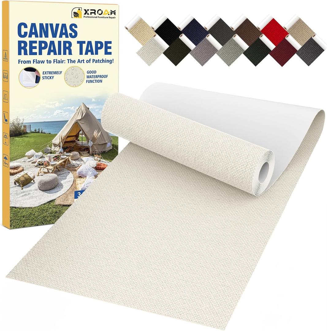 Canvas Repair Tape, 3 Inch Waterproof Heavy Duty Fabric Tape for Furniture, Self Adhesive Canvas Repair Patches for Boat Covers, Sofas, Tents, Louge Chairs, Canopy, Awning Ivory White