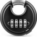 BOSCO 70mm Combination Disc Padlock, Heavy Duty 4 Digit Keyless Number Lock with Stainless Steel Shackle, Anti Cut Security Lock for Gate, Garage, Locker & Outdoor Use, Black