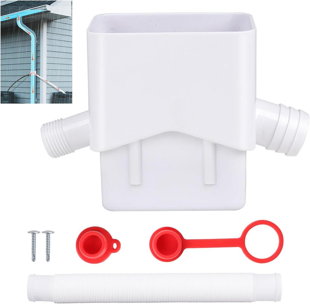 Downspout Diverter, Pathneer Rain Barrel Diverter Kit Fits for 3"x4" Downspout, Rainwater Collection System with Dual Outlet Design and 5ft Extension Tube, Diverts Water into Rain Barrel