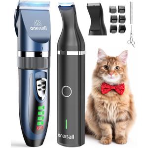 Oneisall Cat Clippers and Paw Trimmer 3 in 1 Cat Grooming Kit,Cat Clippers for Matted Hair,Cordless Kitty Shaver for Matted Long Hair,2 Speed Pet Clippers