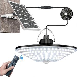 Solar Shed Light 198LED 1200LM Solar Powered Motion Sensor Light, 5 Modes Remote Control, IP65 Waterproof Solar Hanging Barn Light with 16.5ft Cable for Indoor Outdoor Home Gazebo Shop Chicken Coop