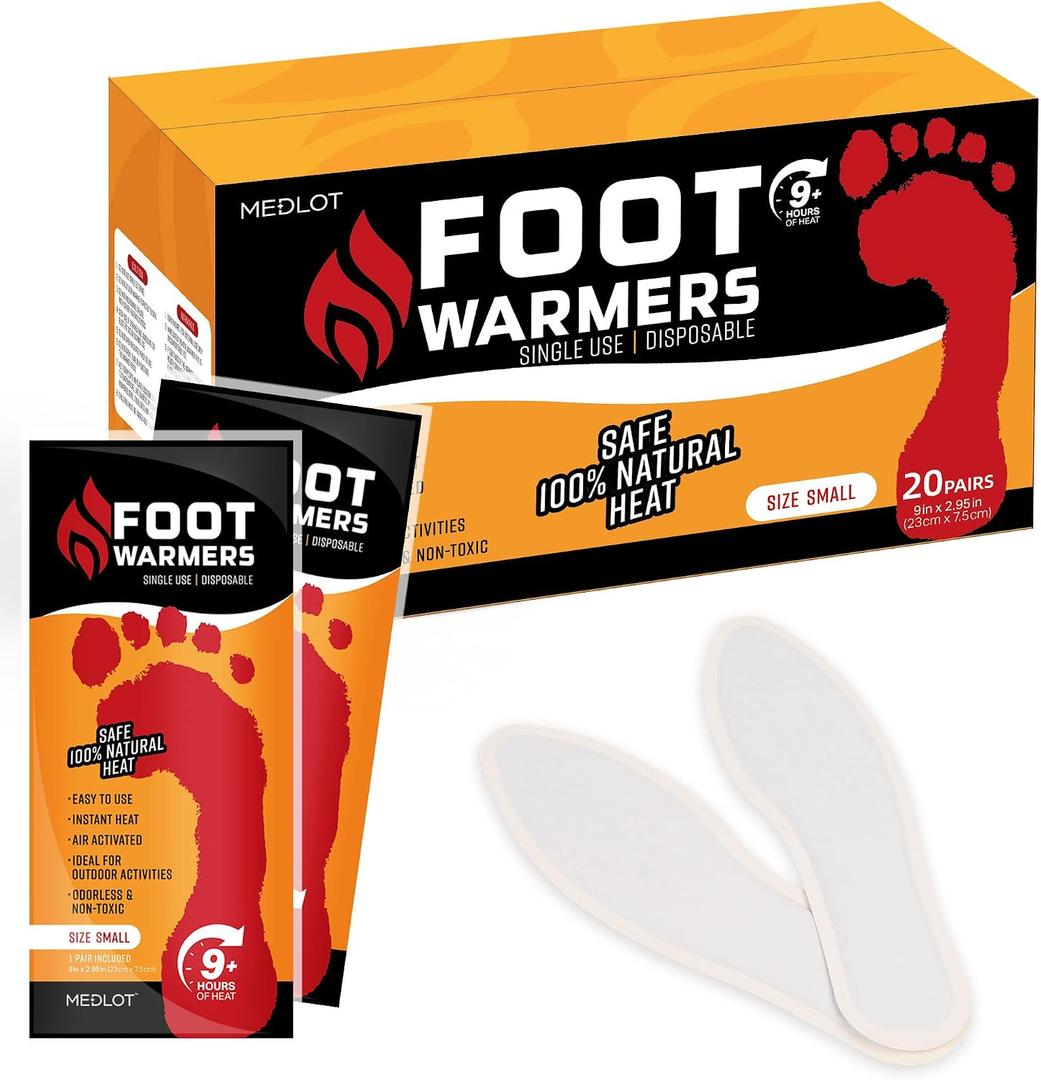 Insole Foot Warmers with Adhesive - Long Lasting, Safe Natural Odorless, Air Activated Warmers - Up to 9 Hours of Heat - 20 Pair, White