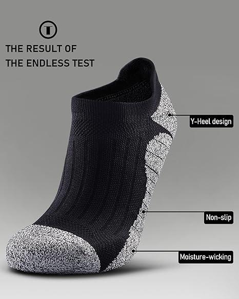 SITOISBE Men's No Show Compression Athletic Socks, Cushioned for Running Hiking , 4 Pair, L