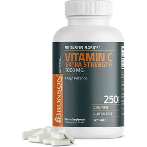 Bronson Vitamin C 1000mg Extra Strength, Supports a Healthy Immune System, High Potency, Non-GMO, 250 Vegetarian Tablets