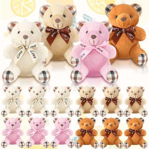 Skylety 16 Pcs Bear Stuffed Animal Mini 4 Inch Bear Bulk Keychain Gift for Wedding Baby Shower Birthday Party Favor(Plaid Style)