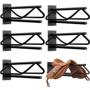 6 Pack Wall Mounted Saddle Racks with Pad Bar, Heavy Duty Black Saddle Rack Stand, Sturdy Saddle stand for English & Western Saddles, Blankets & Horse Gear