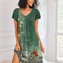 Ekouaer Nightgowns for Women Short Sleeve Sleep Shirts Pleated Night Dress V Neck Night Shirts Soft House Dress (Green, XXL)