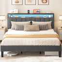 DWVO Full Size Bed Frame with Storage Headboard