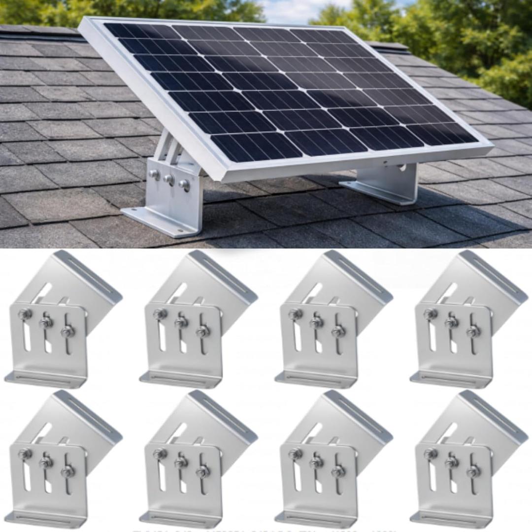 Frienda 8 Pcs Solar Panel Tilt Mount Brackets, 4"-7" Adjustable Length, 20°-160° Adjustable Angle, 1/8" Thick Anodized 6063 Aluminum Solar Panel Rack Mount for Rv, Roof, Boat