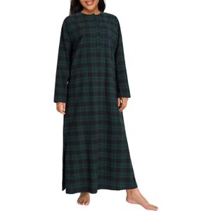 Esenchel Women's Plus Size Long Cotton Flannel Nightgown (4X-Large Plus, Green & Black)