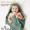 4 PCS Muslin Baby Bath Towels Set, 100% Cotton 2 PCS Animal Hooded Baby Towels 32x32 Inch & 2 PCS Washcloths, Ultra Absorbent & Soft Infant Newborn Essentials Gifts for Boys & Girls, Dinosaur & Bear