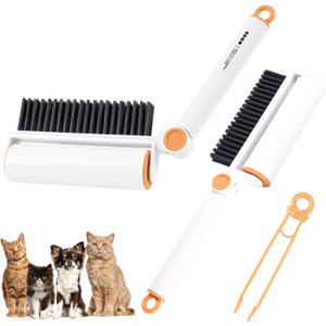 3-in-1 Pet Hair Remover Tool: Soft Dust Brush, Lint Roller for Clothes & Bench Brush with 180° Adjustable Handle, Pet Hair Removal for Dog/Cat Hair on Clothes, Bed, Sofa (White, One Size)