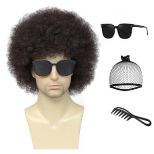 70s Disco Afro Wig - Unisex Large Curly Wig for Men & Women, Perfect for Halloween, Cosplay, Retro Party, Disco Costume (Dark Brown)